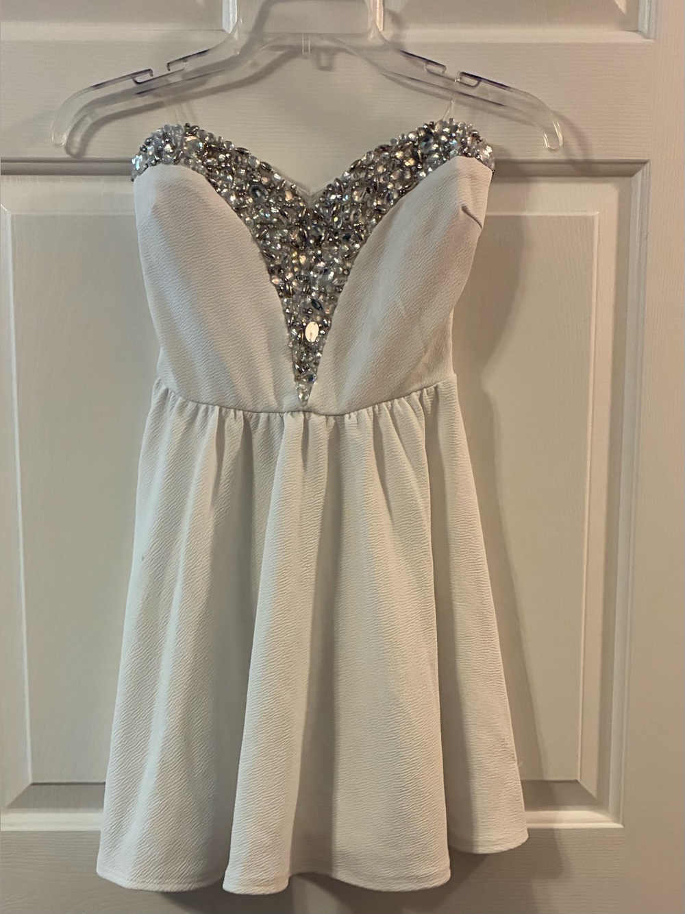 Strapless Ivory Dress with Rhinestone Sweetheart Bodice